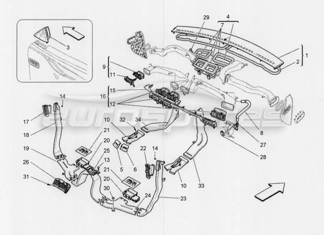 maserati qtp. v8 3.8 530bhp 2014 auto unidad a c: diagrama de partes de difusión