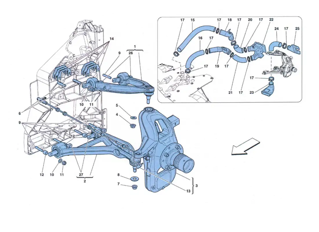 ferrari 458 challenge sospensione anteriore - leve diagrama de piezas