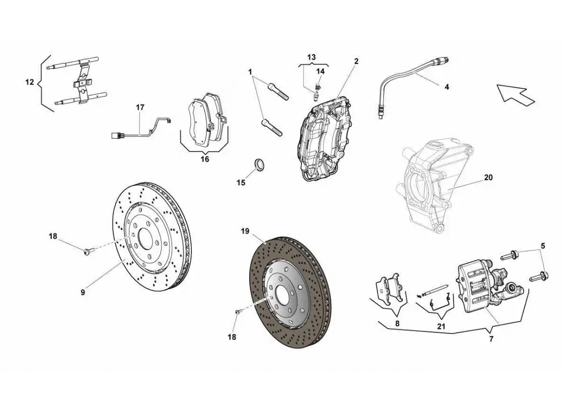 lamborghini gallardo sts ii sc discos de freno trasero std-ccb diagrama de piezas