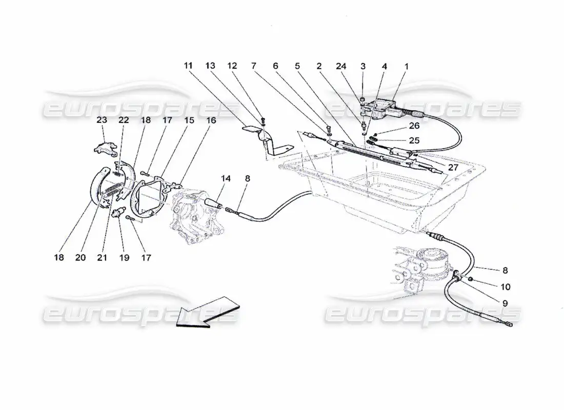 maserati qtp. (2010) 4.7 freno de mano diagrama de piezas