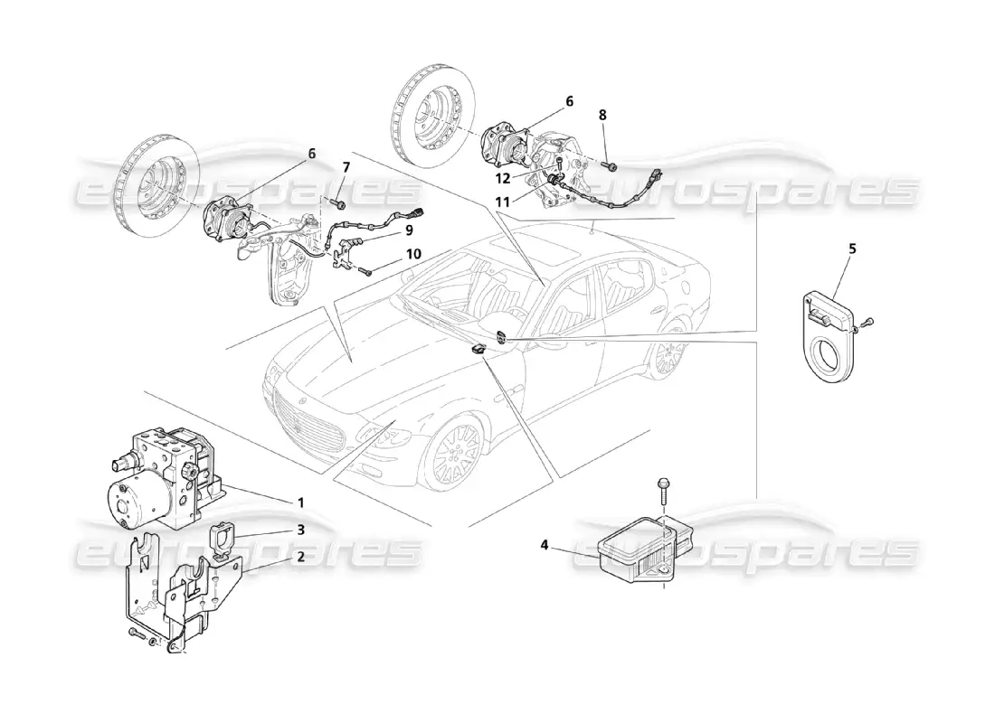 maserati qtp. (2003) 4.2 sistemas de control de frenado diagrama de piezas