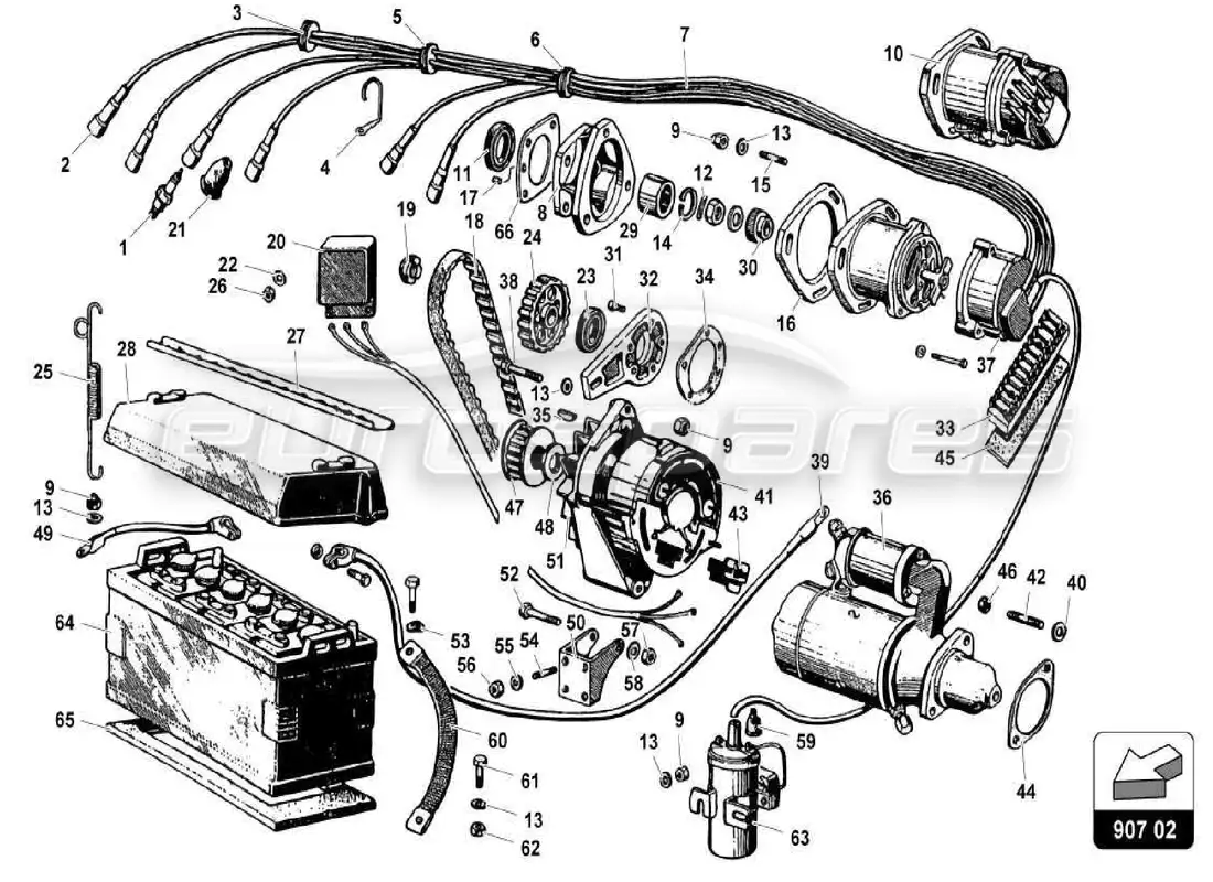 lamborghini miura p400s sistema eléctrico diagrama de piezas