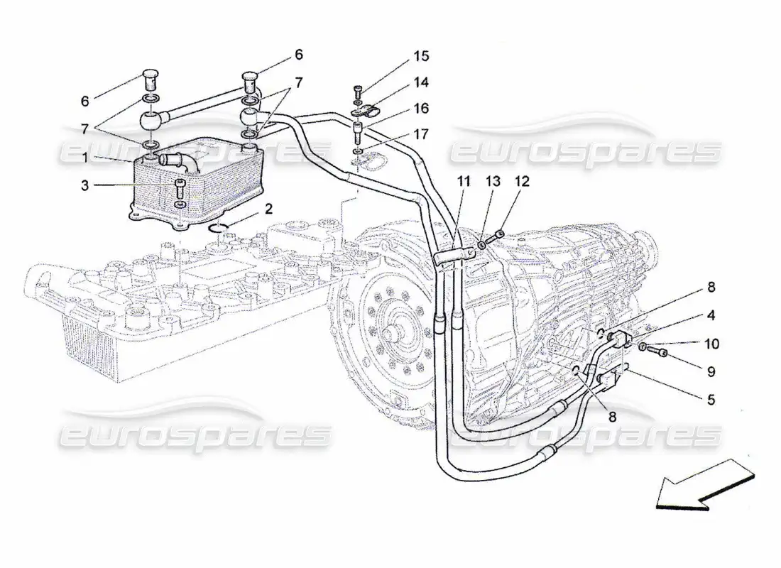 maserati qtp. (2010) 4.7 lubricación y refrigeración del aceite de la caja de cambios diagrama de piezas