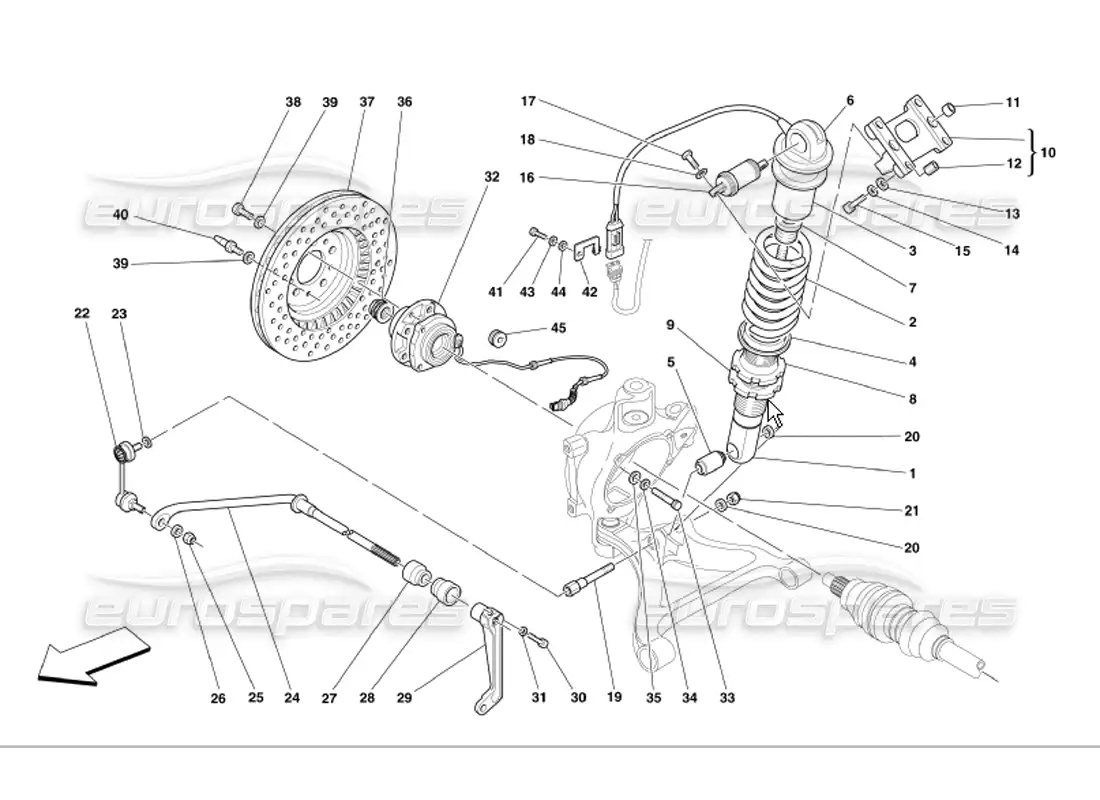ferrari 360 modena amortiguador de suspensión trasera y disco de freno diagrama de piezas