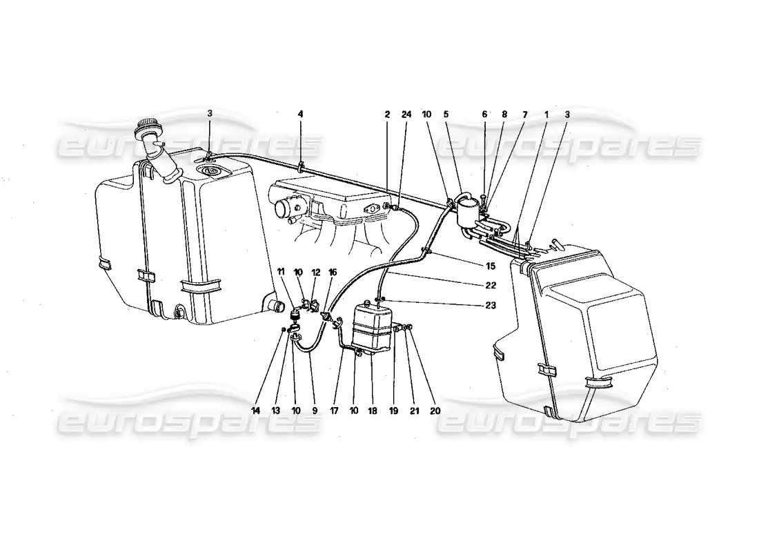 ferrari 328 (1985) sistema de control de emisiones antievaporativas (para versiones de ee. uu. y sa) diagrama de piezas