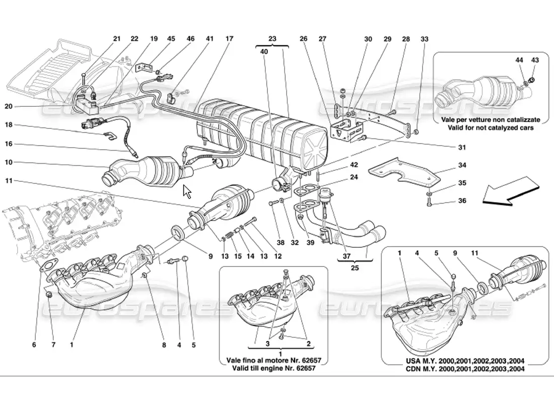 ferrari 360 modena sistema de escape diagrama de piezas