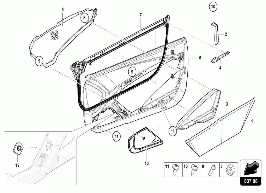 lamborghini centenario spider panel de la puerta diagrama de piezas