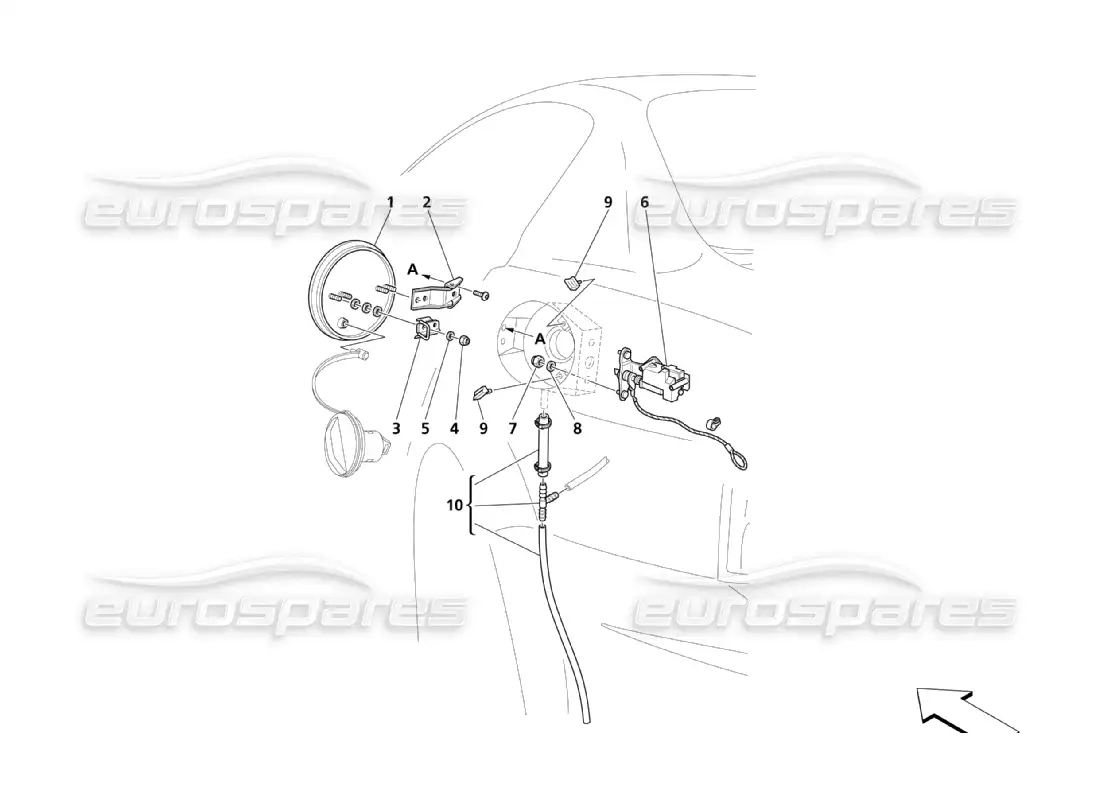 maserati qtp. (2003) 4.2 puerta de combustible y controles diagrama de piezas