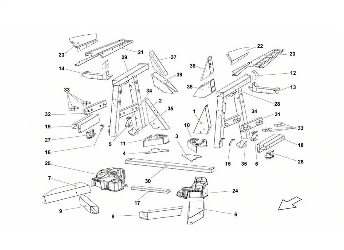 lamborghini gallardo lp560-4s update elementos del marco trasero diagrama de piezas