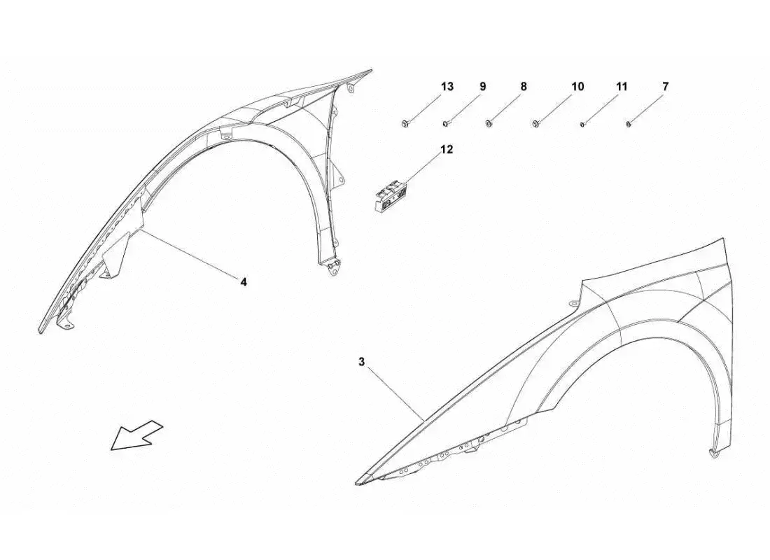 lamborghini gallardo sts ii sc diagrama de piezas del guardabarros delantero