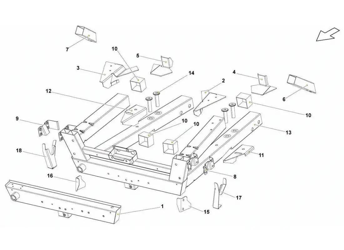 lamborghini gallardo sts ii sc diagrama de piezas de los elementos del marco frontal
