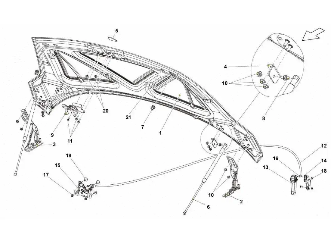 lamborghini gallardo sts ii sc diagrama de piezas del capó delantero