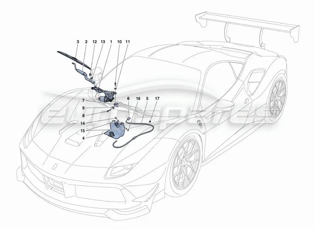 ferrari 488 challenge sistema de limpiaparabrisas diagrama de piezas
