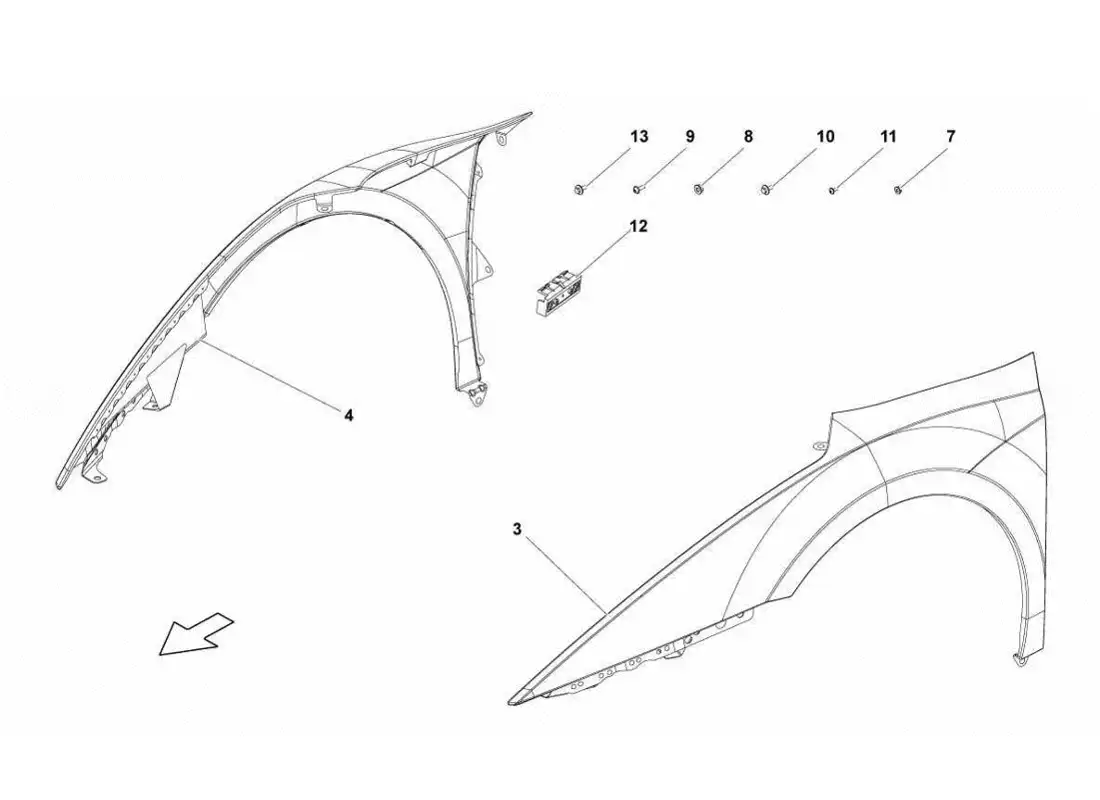 lamborghini gallardo lp560-4s update guardabarros delantero diagrama de piezas