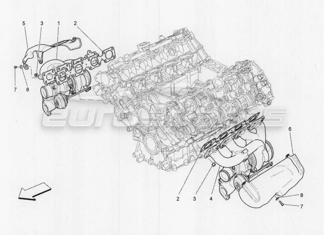 maserati qtp. v8 3.8 530bhp 2014 auto sistema de turbocargación: equipos diagrama de piezas