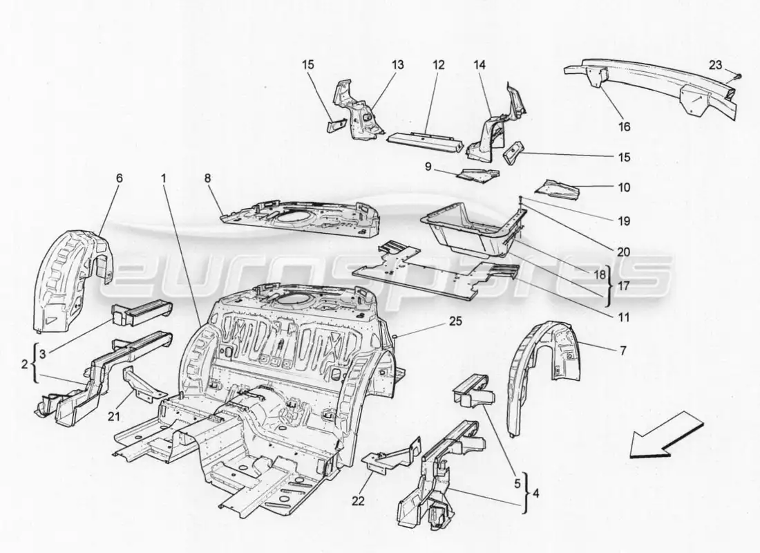 maserati granturismo special edition marcos estructurales traseros y paneles de chapa diagrama de piezas