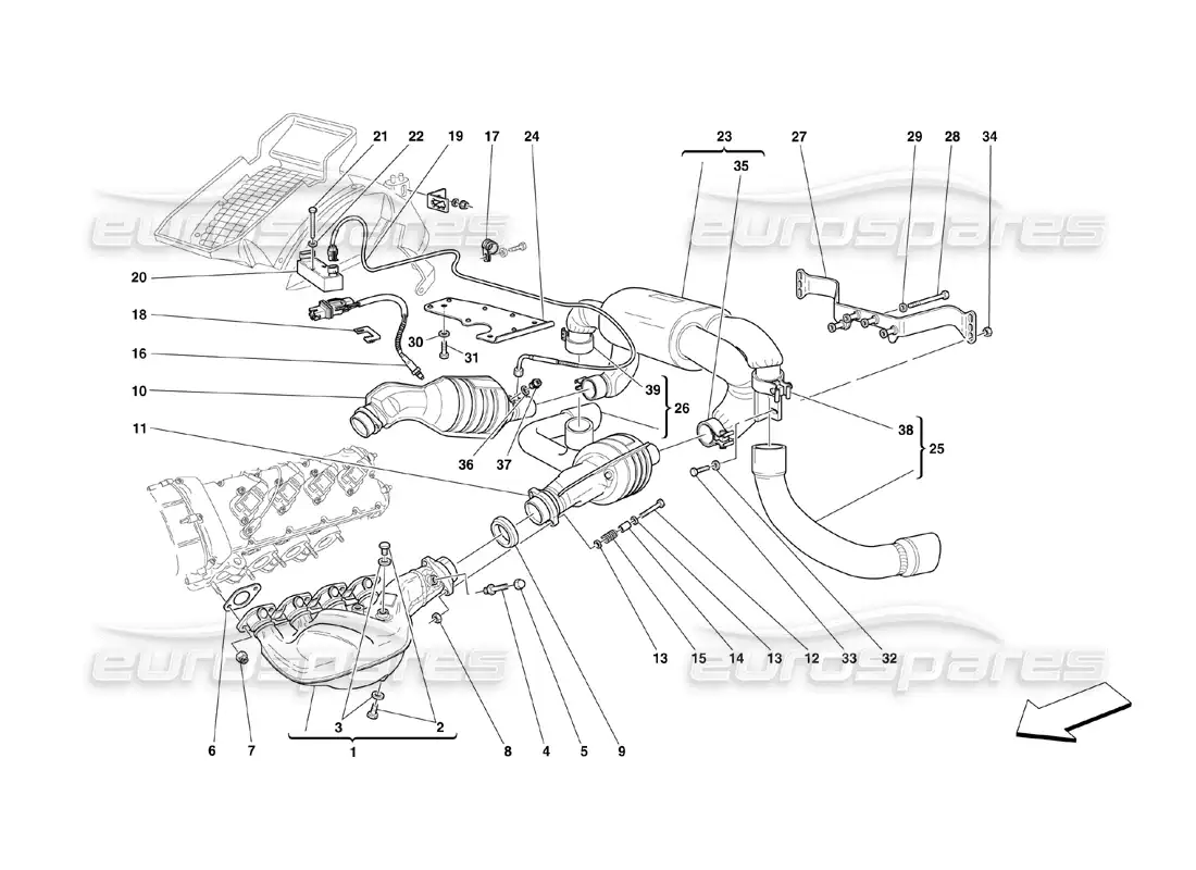 ferrari 360 challenge (2000) sistema de escape diagrama de piezas
