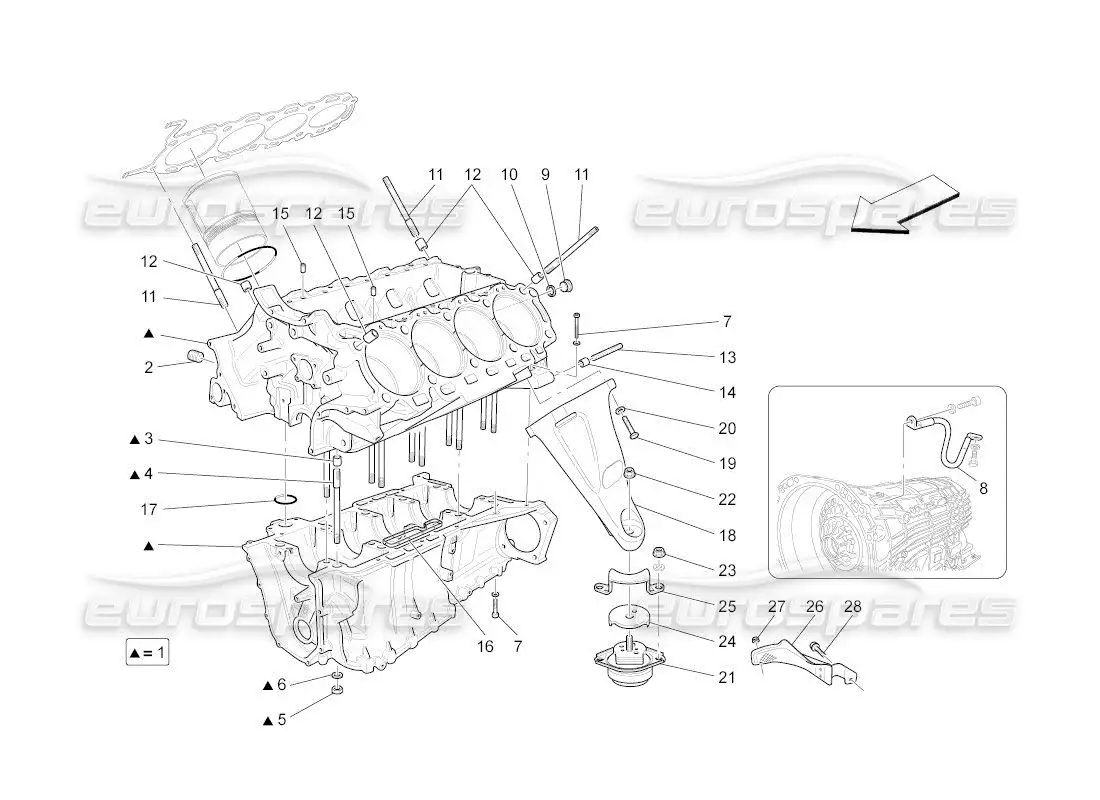 maserati qtp. (2011) 4.2 auto diagrama de piezas del carter