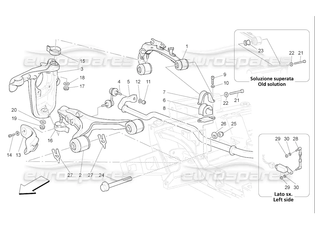 maserati qtp. (2006) 4.2 f1 suspensión delantera diagrama de piezas