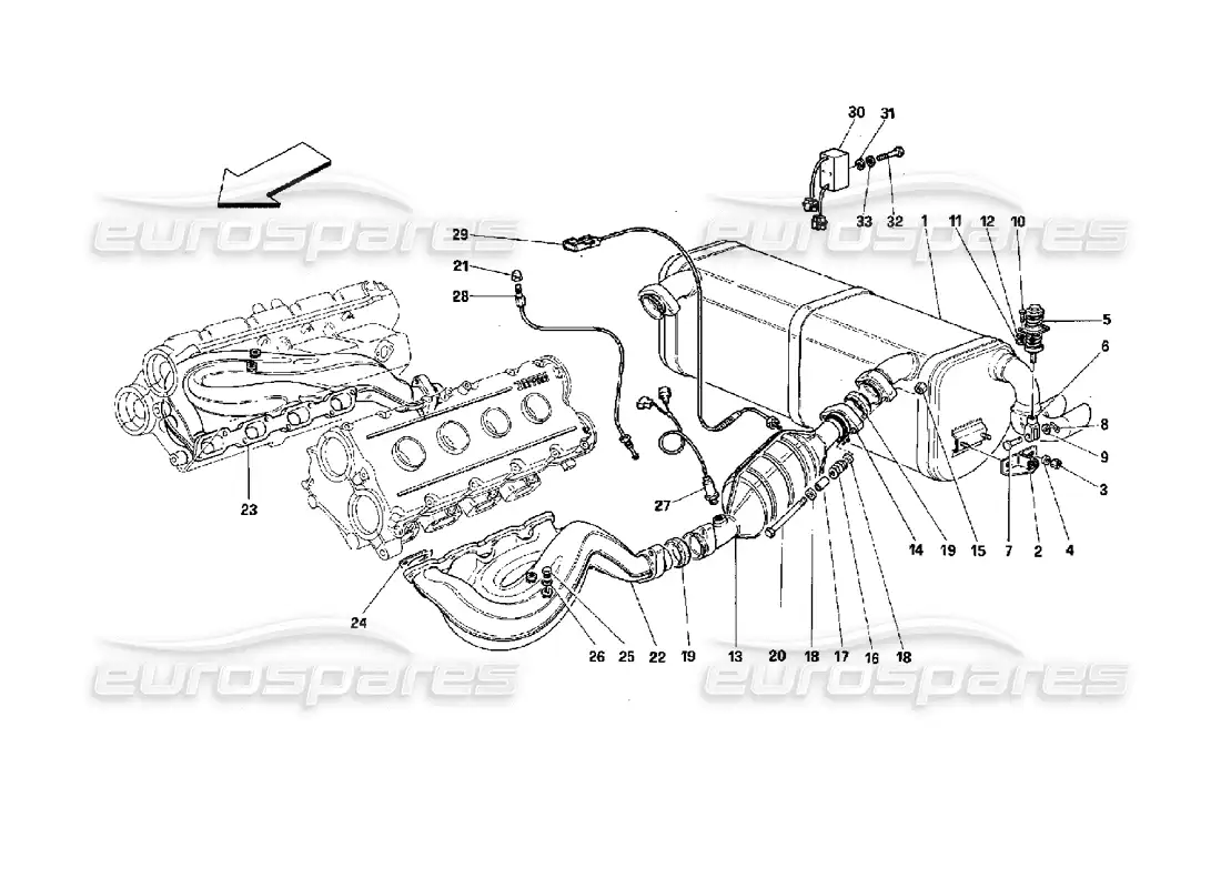 ferrari mondial 3.4 t coupe/cabrio sistema de escape: para automóviles con catalizadores y 77db diagrama de piezas