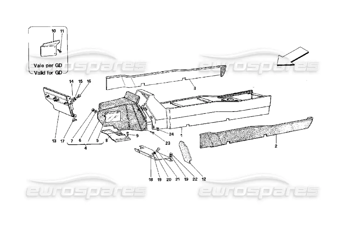 ferrari mondial 3.4 t coupe/cabrio túnel - estructura y revestimientos - coupé diagrama de piezas