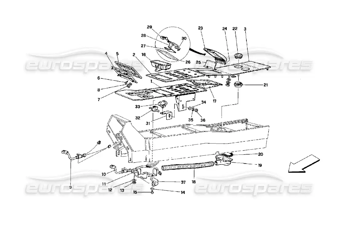 ferrari mondial 3.4 t coupe/cabrio túnel - componentes - coupé diagrama de piezas