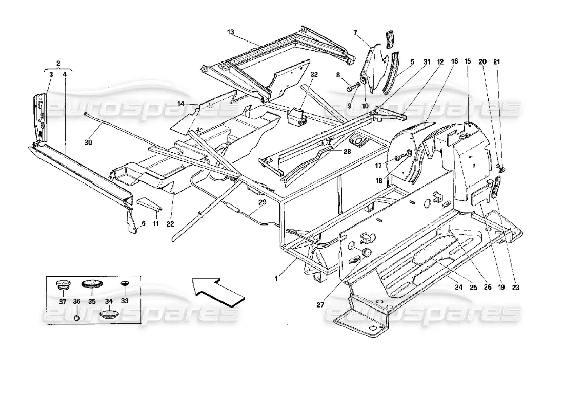 ferrari mondial 3.4 t coupe/cabrio carrocería: elementos internos - parte trasera - cabriolet diagrama de piezas