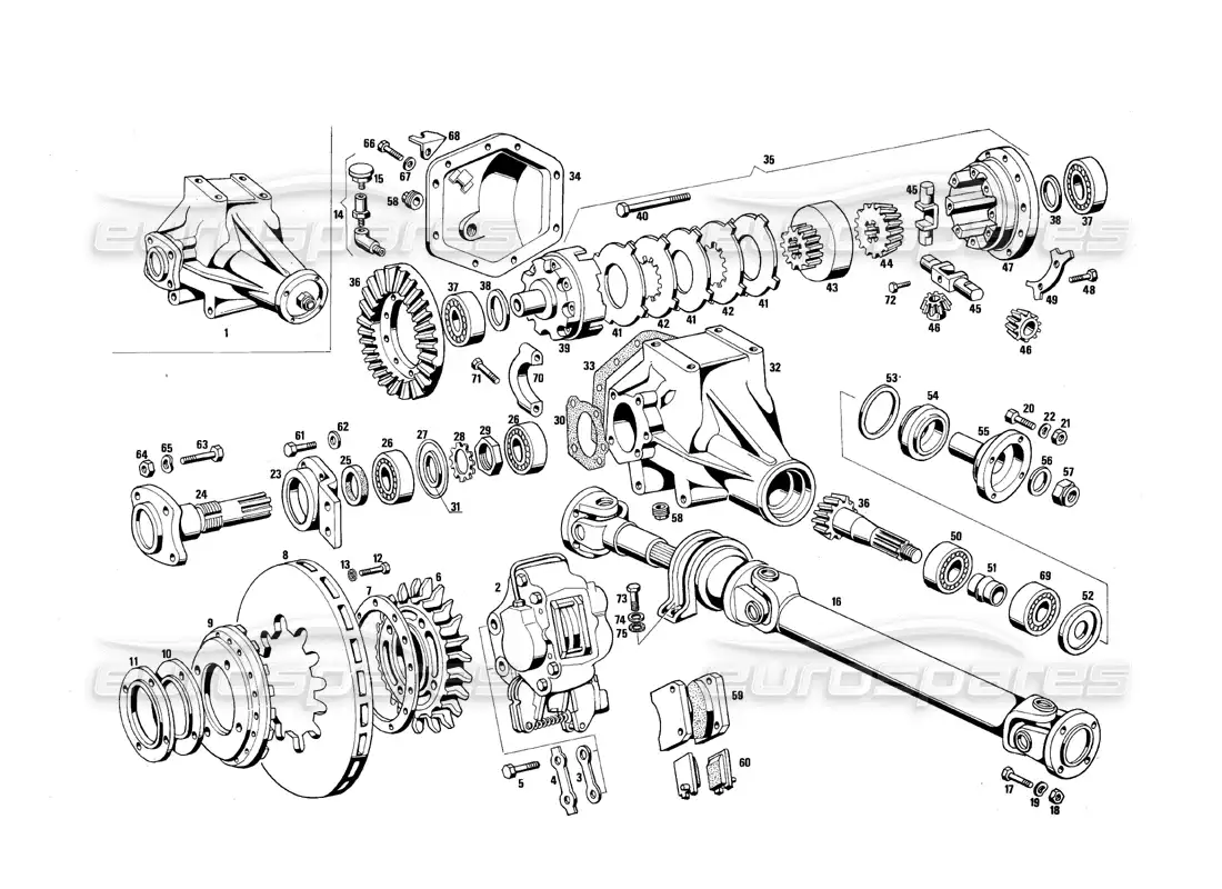 maserati qtp.v8 4.9 (s3) 1979 diferencial y eje de hélice diagrama de piezas