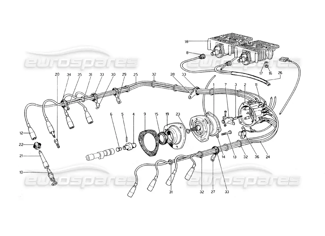 ferrari 308 gt4 dino (1979) encendido del motor (de n. 14070 gs - 14020 gd) diagrama de piezas