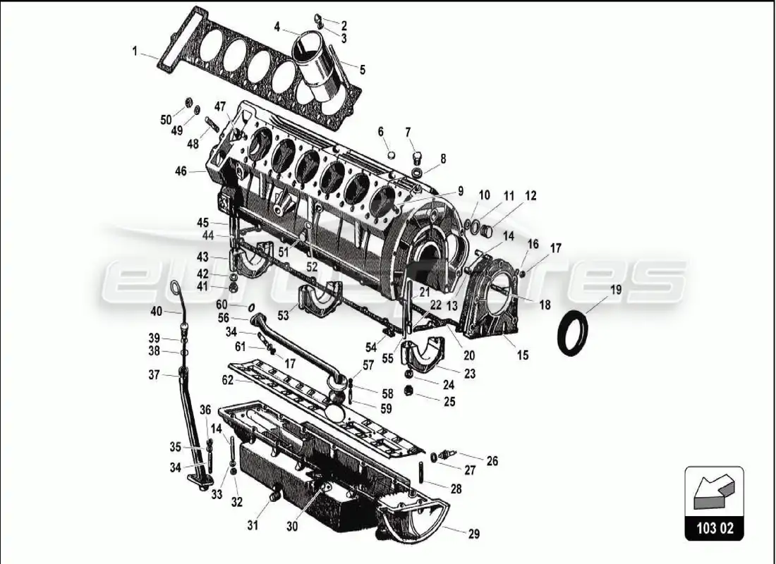 lamborghini 350 gt crankcase diagrama de piezas