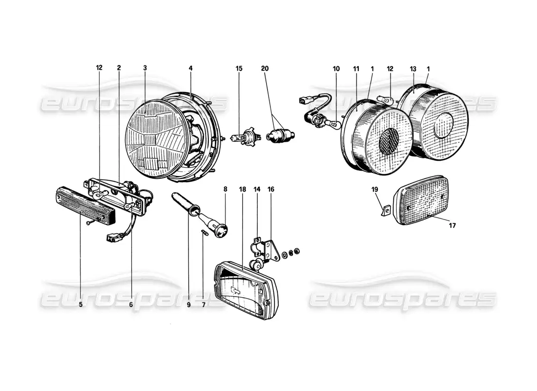 ferrari 308 gtb (1980) luces diagrama de piezas