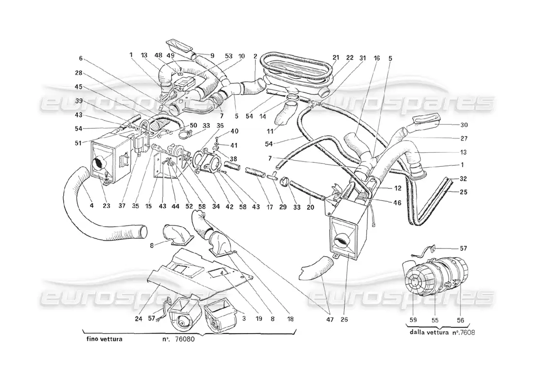 ferrari 208 turbo (1989) sistema de calefacción diagrama de piezas