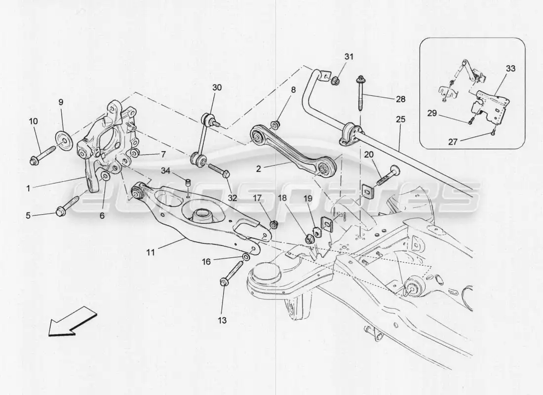 maserati qtp. v8 3.8 530bhp 2014 auto diagrama de piezas de la suspensión trasera