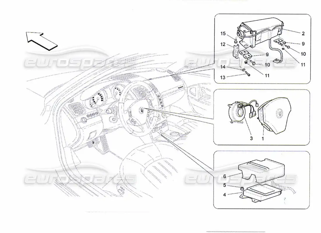 maserati qtp. (2010) 4.7 sistema de airbag delantero diagrama de piezas