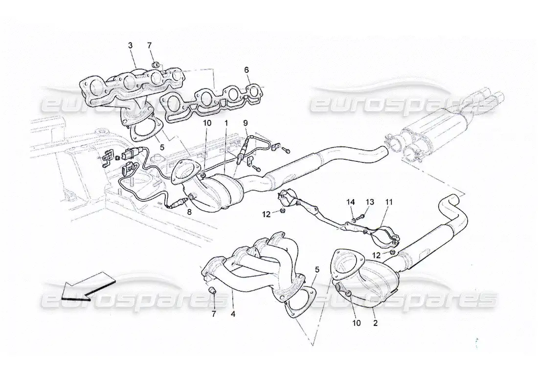 maserati qtp. (2010) 4.2 convertidores precatalíticos y convertidores catalíticos. diagrama de piezas