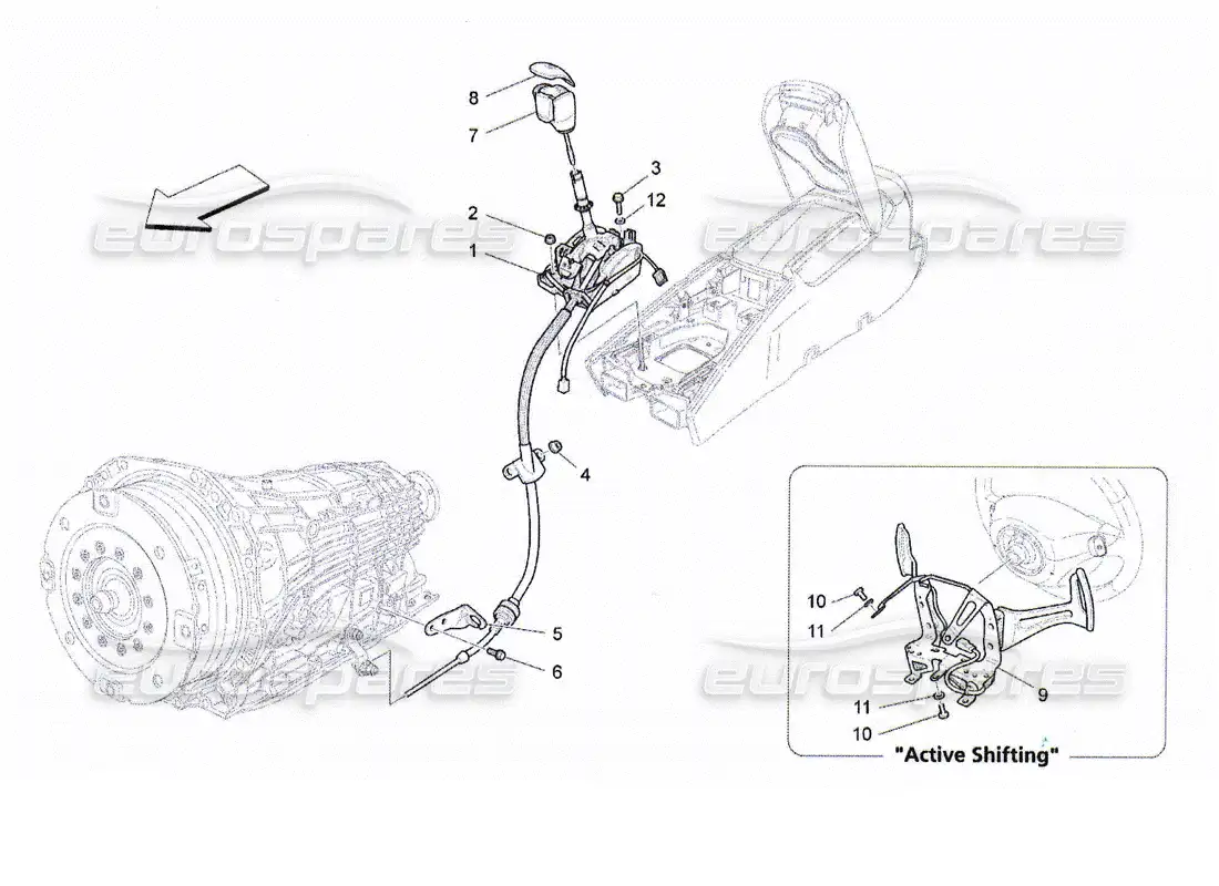 maserati qtp. (2010) 4.2 controles del conductor para caja de cambios automática. diagrama de piezas
