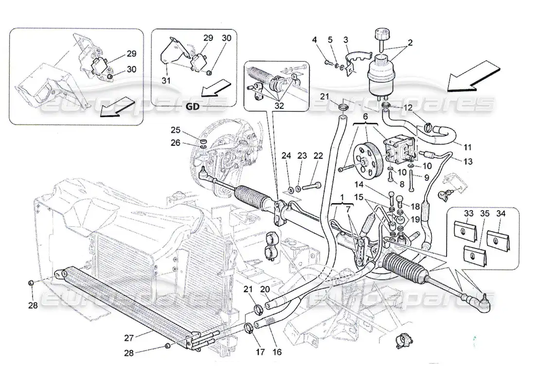 maserati qtp. (2010) 4.7 caja de dirección y bomba de dirección hidráulica diagrama de piezas