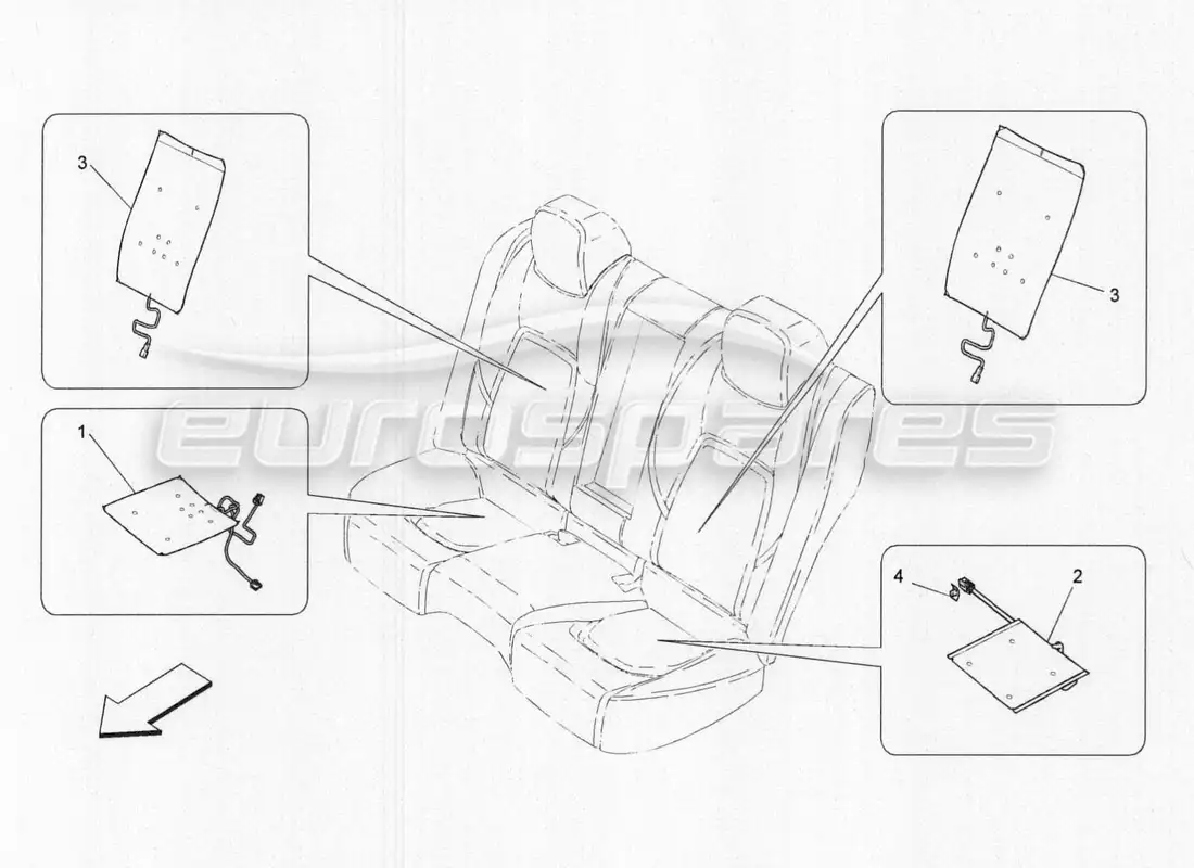 maserati qtp. v8 3.8 530bhp 2014 auto asientos traseros: diagrama de piezas de mecánica y electrónica
