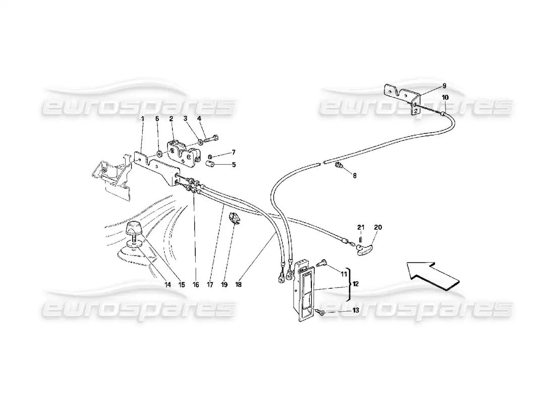 ferrari 348 (2.7 motronic) dispositivo de apertura del capó delantero diagrama de piezas
