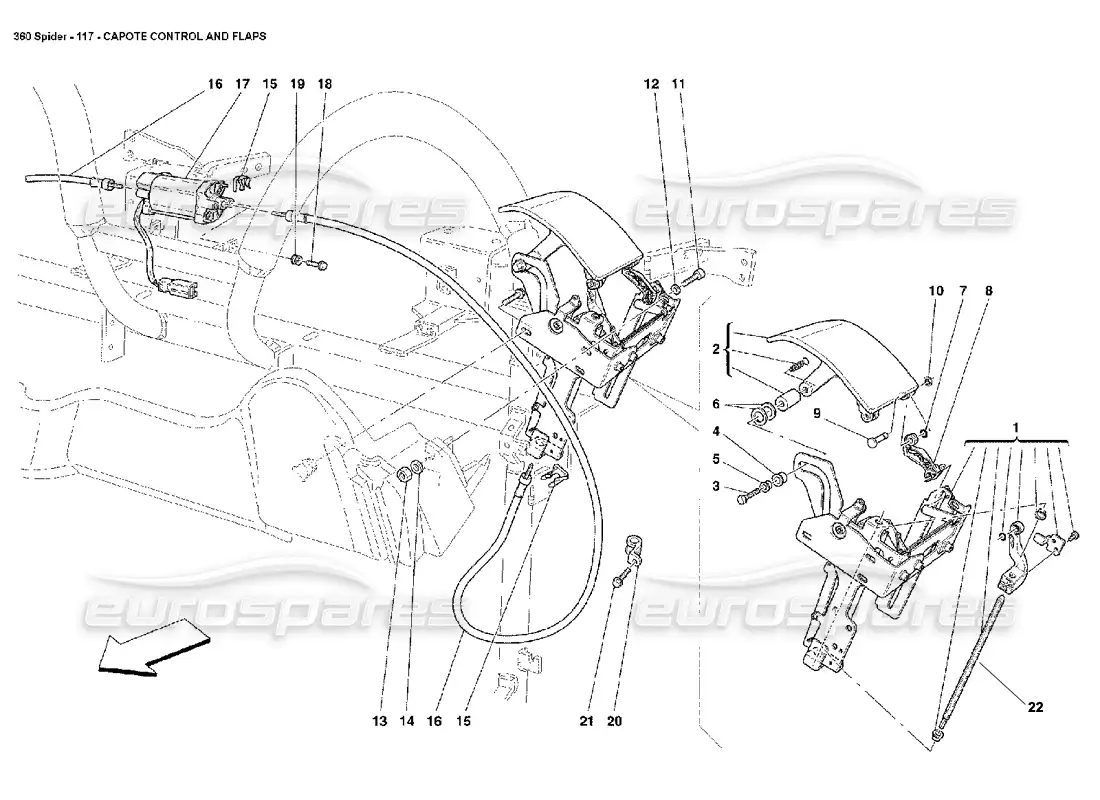 ferrari 360 spider capote control y flaps diagrama de piezas