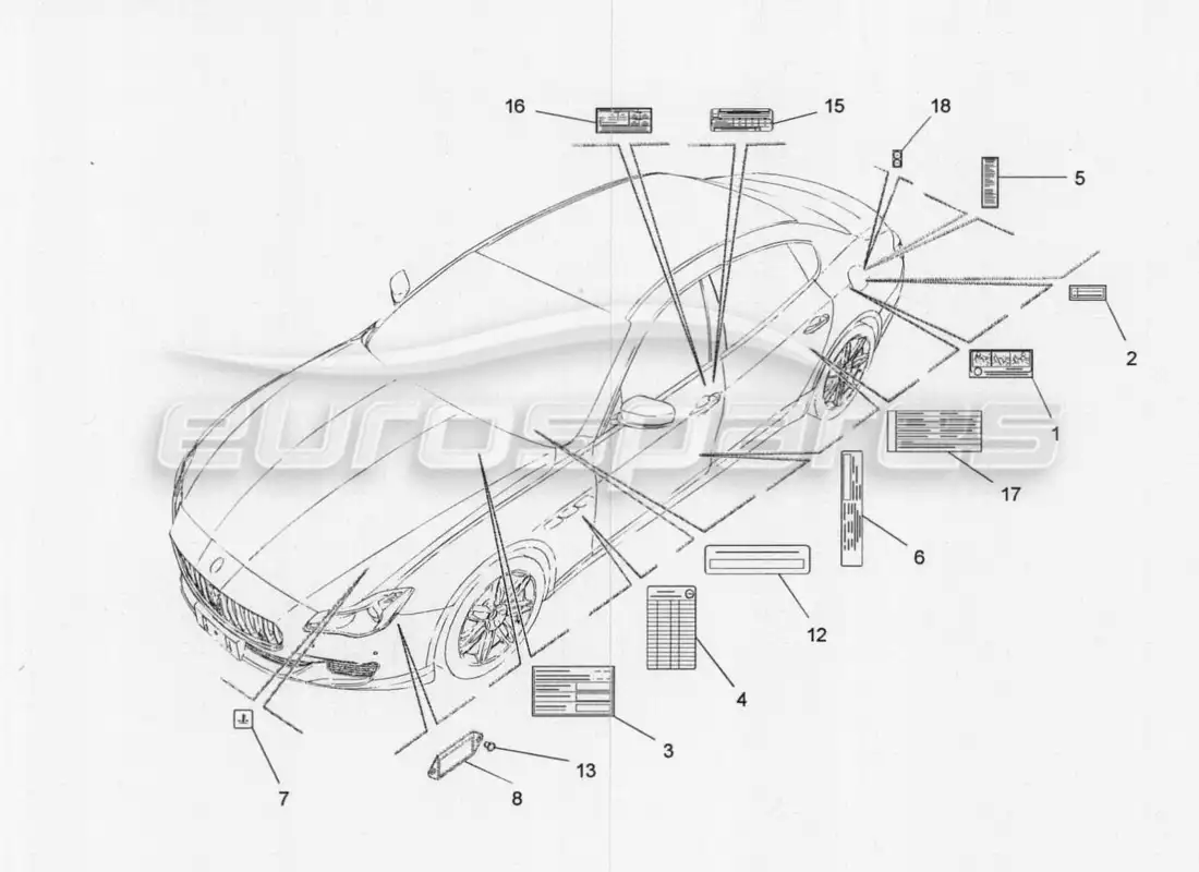 maserati qtp. v8 3.8 530bhp 2014 auto diagrama de piezas de pegatinas y etiquetas