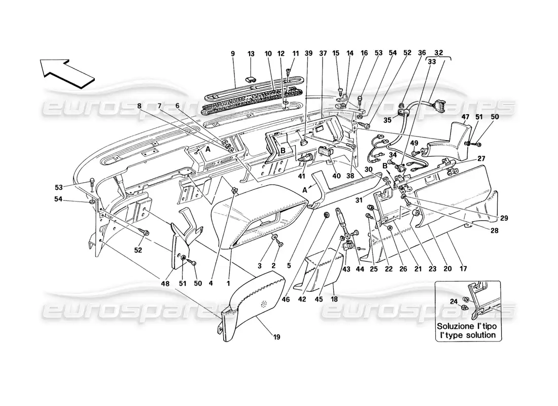 ferrari 348 (1993) tb / ts dashboard - trim and accessories diagrama de piezas