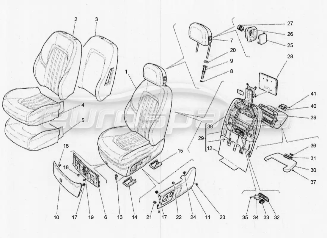 maserati qtp. v8 3.8 530bhp 2014 auto asientos delanteros: diagrama de piezas de los paneles tapizados
