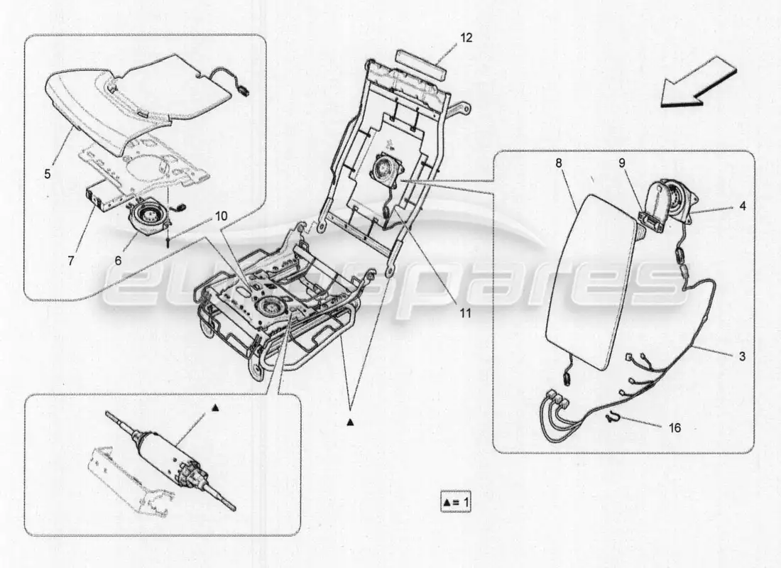 maserati qtp. v8 3.8 530bhp 2014 auto asientos traseros: diagrama de piezas de mecánica y electrónica