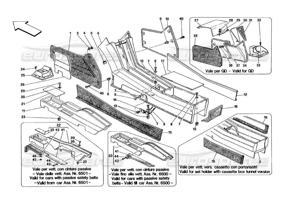 ferrari 348 (1993) tb / ts túnel - estructura y molduras diagrama de piezas