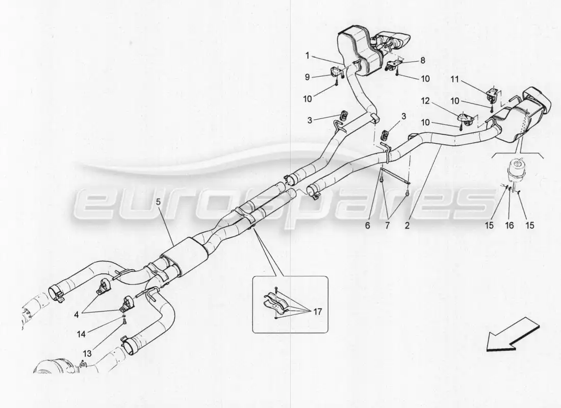 maserati qtp. v8 3.8 530bhp 2014 auto diagrama de piezas de silenciadores