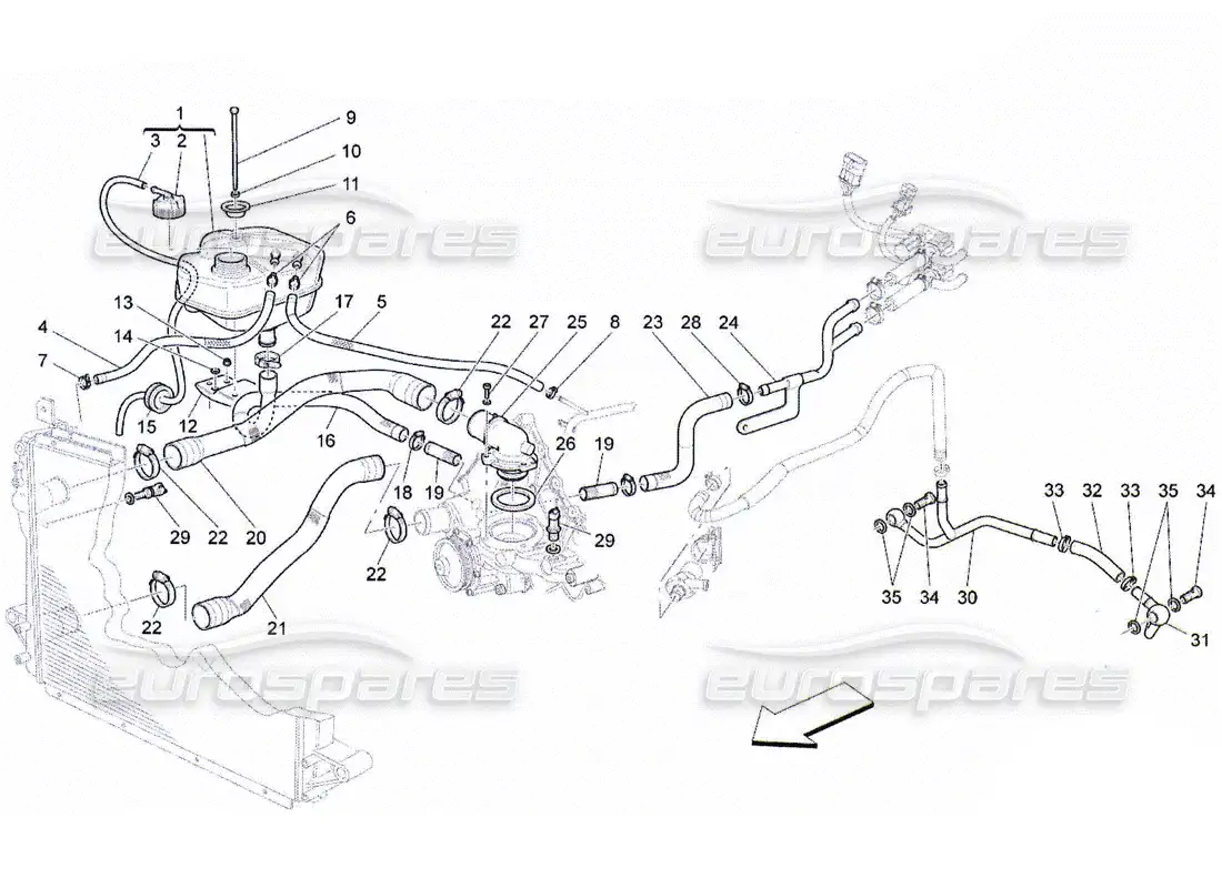 maserati qtp. (2010) 4.2 sistema de enfriamiento: nourice y líneas diagrama de piezas