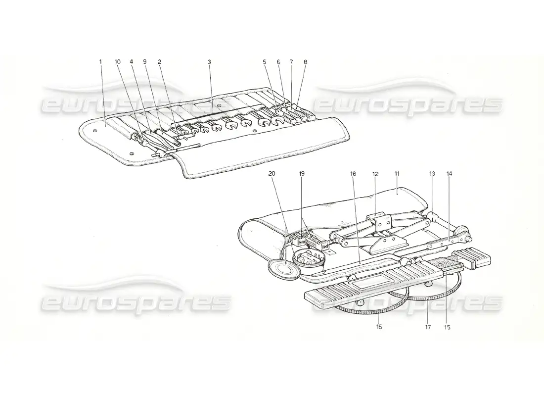 ferrari 308 gt4 dino (1976) kit de herramientas diagrama de piezas