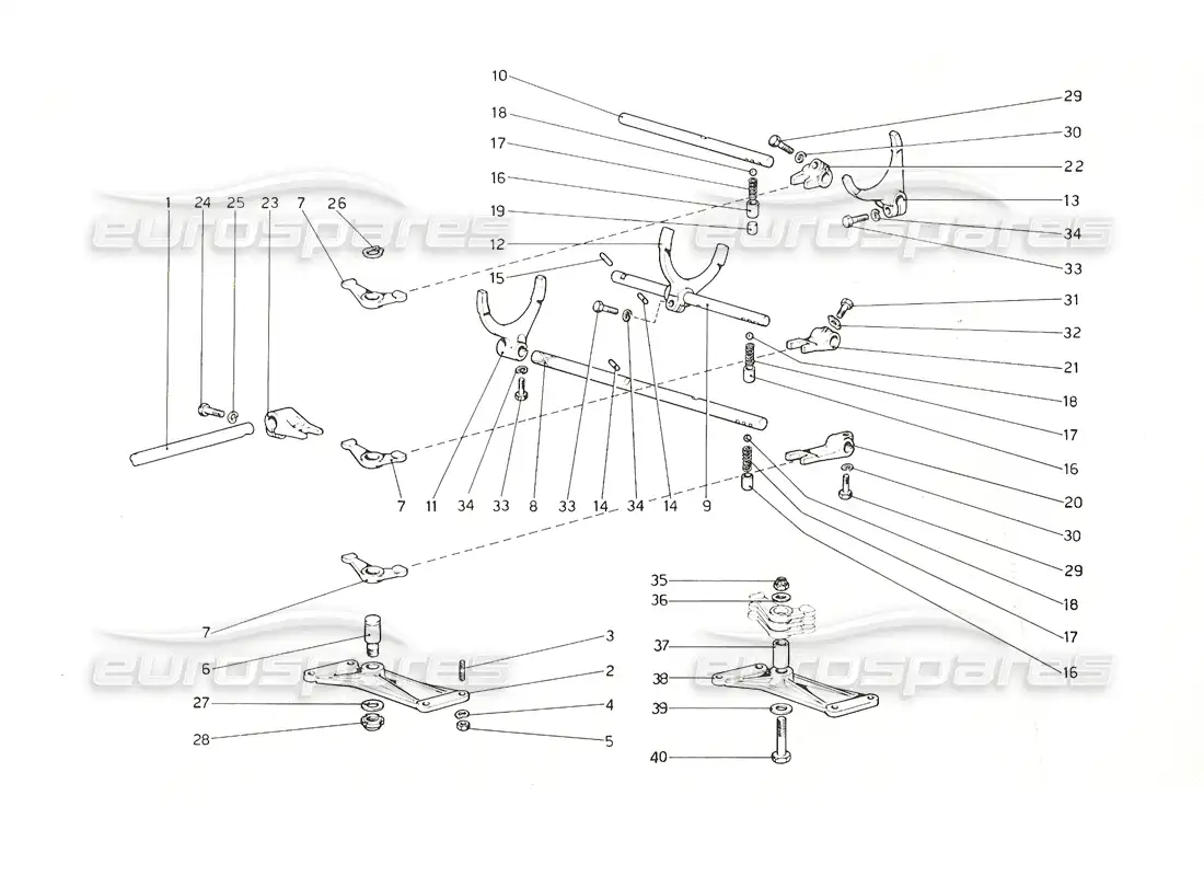ferrari 308 gt4 dino (1976) controles internos de la caja de cambios diagrama de piezas