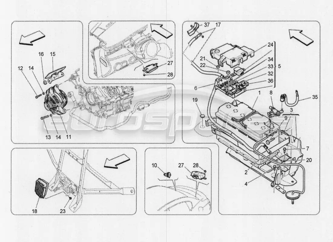 maserati qtp. v8 3.8 530bhp 2014 auto diagrama de partes de generación y acumulación de energía